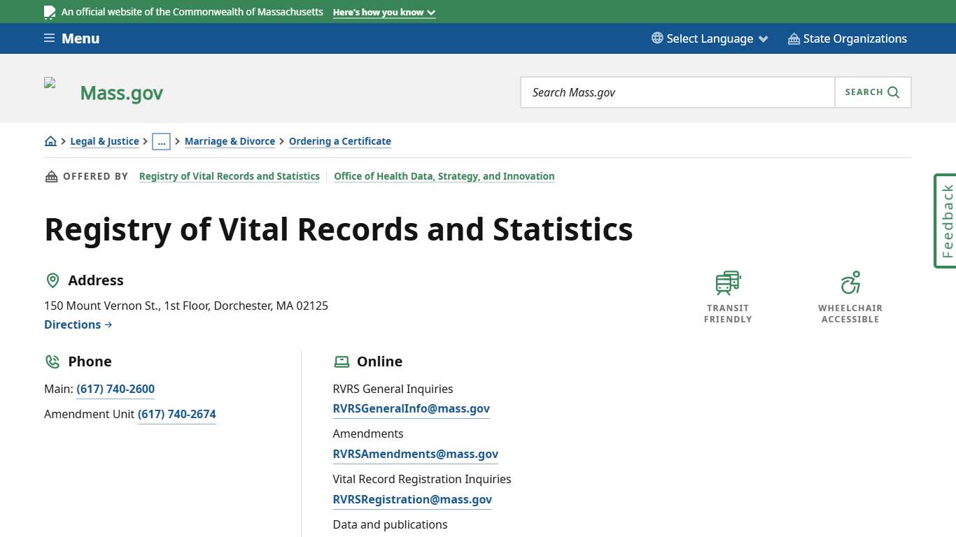 Registry of Vital Records and Statistics Mass.gov